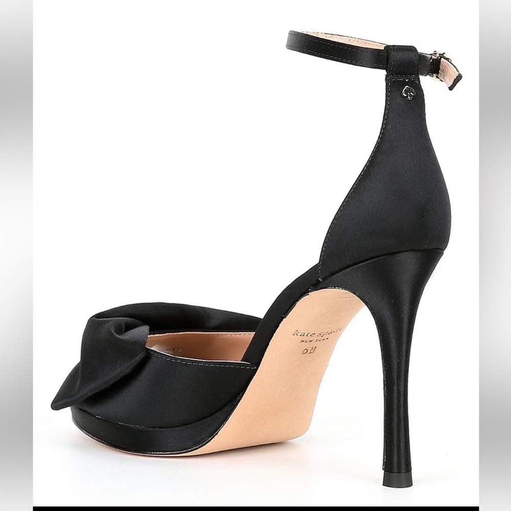 ♠️KATE SPADE BRIDAL BOW BLACK SATIN HEELS SANDALS 9 - Picture 4 of 13